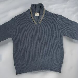 Vintage Wool Sweater Towne and King California Mens L V Neck Shawl Collar Blue